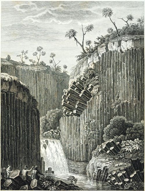 Grabado de Alexander Von Humboldt de los Prismas Basalticos