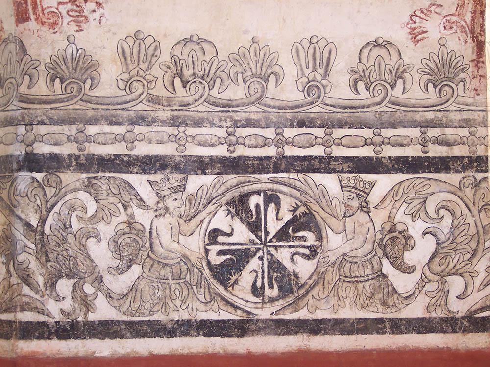 Tritones y flor de lis en la pintura mural del Convento de Tepoztlan